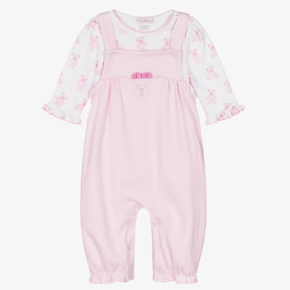 Kissy Kissy Beary Plaid Pink Overall Set